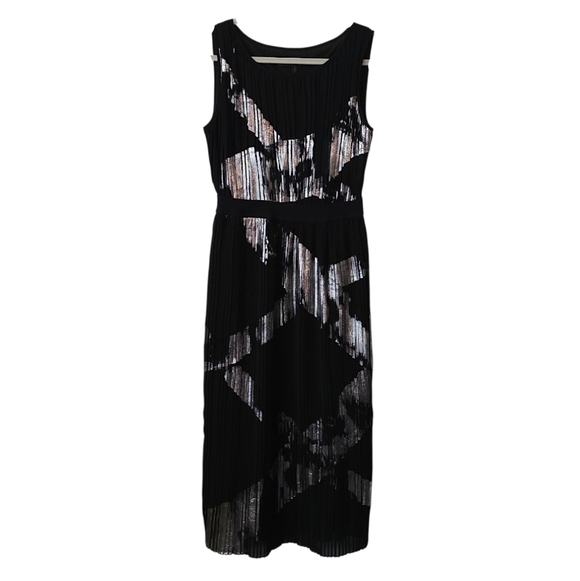 BCBGMAXAZRIA Black & Silver Zariah Pleated Cocktail Dress Size XXS - Picture 2 of 9